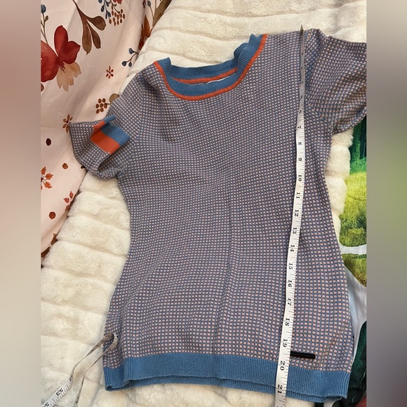 Numph Anthropologie Womens S/M Sweater Blue Pink Dotted Short Sleeve Cotton Wool - Picture 5 of 8